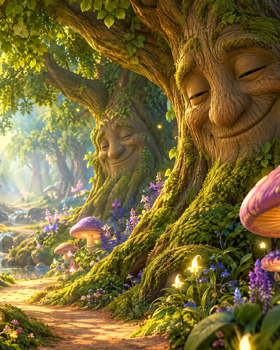 Une forêt d’histoire où les vieux arbres sourient, un sentier dans la lumière. Les couleurs s’en retirent de nouveau, comme une marée.